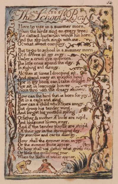 Songs of Innocence and of Experience, Plate 54, The School Boy (Bentley 53) by William Blake